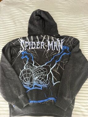 Marvel Spider-Man Acid Wash Graphic Hoodie Black Blue Size M NWT